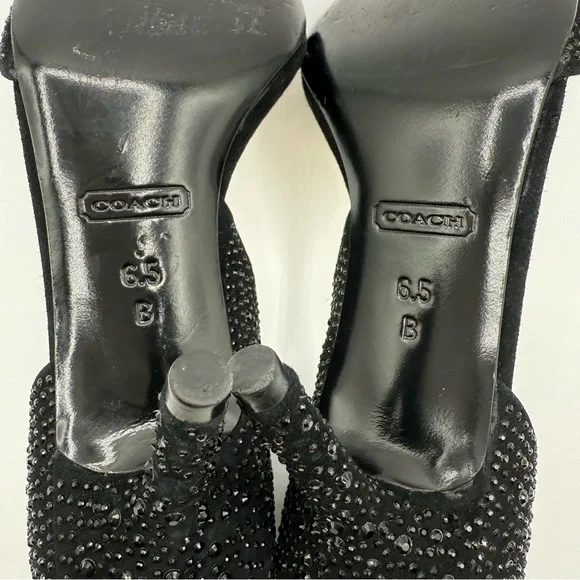 COACH Camille Heels Black Suede Rhinestone Pointed Toe Pumps 6.5 - Picture 7 of 16